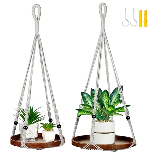 Shineloha 2 Pack Plant Hanger Indoor, Hanging Plant Shelf (12" + 10")