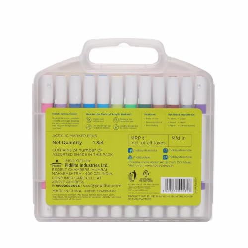 Image of Fevicryl Multi-Surface Dual Tip Markers - 24 Vibrant Colors | Works on Wood, Metal, Plastic, Glass, Ceramic, Fabric & More | Quick-Dry, Fade-Resistant, Ideal for DIY & Professional Art
