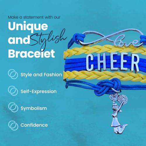 Sportybella Cheer Charm Bracelet- Girls Infinity Love Adjustable Cheerleading Jewelry in Team Colors For Cheerleader (Blue/Yellow) - Image 4