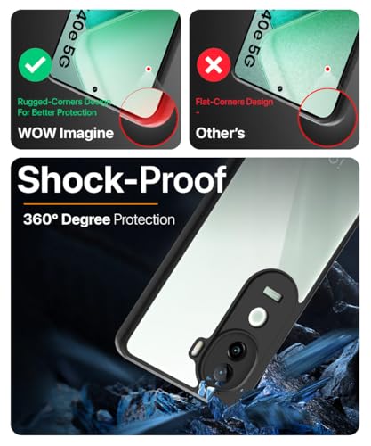 Image of WOW IMAGINE Shockproof Hybrid Back Cover for iQOO Z9s 5G | Vivo V40e 5G | Hard Slim fit Back Case | PC & TPU | Clear Transparent Case - Black