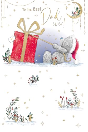Me To You Tatty Teddy Best Dad Ever Christmas Card Tatty Teddy With Wrapped Gift 6x9ins - Official Collection