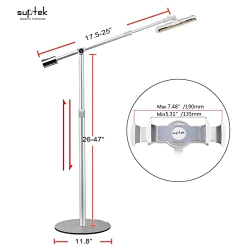 Suptek Aluminum Tablet Floor Stand 360° Flexible Height Adjustable Cell Phone Holder Mount For Ipad, Iphone, Samsung, Asus And More 4.7-11 Inch Devices, Good For Bed, Kitchen, Office #TOP2