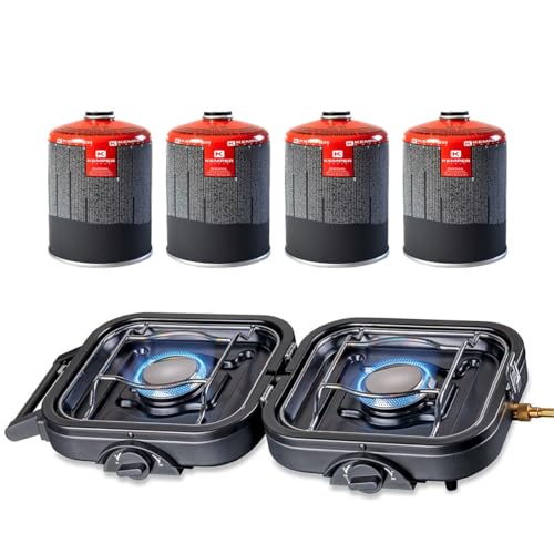 Réchaud gaz Pliable 2 Feux camping KEMPER bruleur acier inoxydable avec cartouches