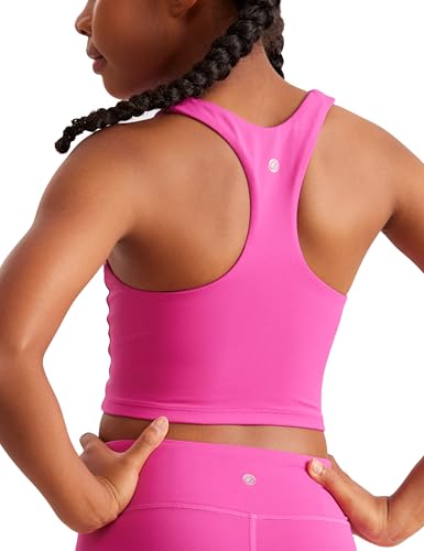 CRZ YOGA Butterluxe Girls Racerback Tank Tops Double Lined Breathable Tanks Sleeveless Cropped Shirt Athletic Dance Top Hibiscus Purple M