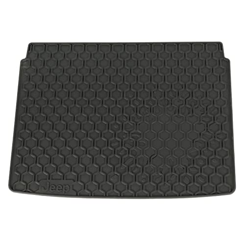 Mopar 82214195 Molded Cargo Area Tray Molded Cargo Tray in black covers the entire cargo area behind the second row seats. Protects vehicle carpet from wet, dirt and debris. Jeep brand logo