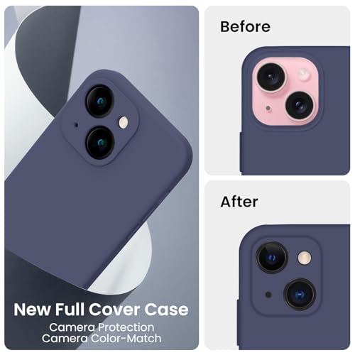 Image of FireNova Designed for iPhone 15 Case, Silicone Upgraded [Camera Protection] Phone Case, Soft Anti-Scratch Microfiber Lining Inside, 6.1 inch, Navy Blue