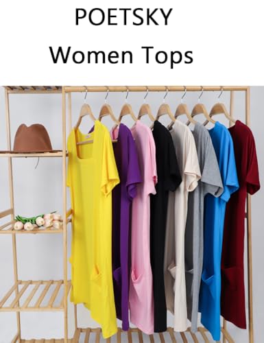 Poetsky 2025 Summer Tunic or Tops for Women to Wear with Leggings Square Neck Casual Long T Shirts with Pockets S-3XL3