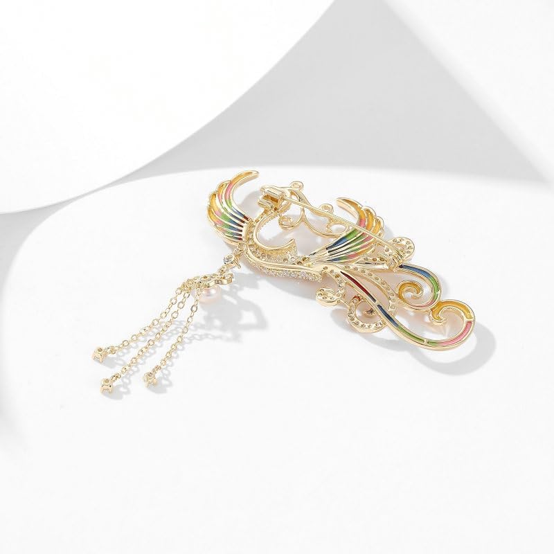 Image of Exquisite 14K Gold Phoenix Brooch for Women, Inlaid with Moissanite and Premium Gemstones, Ideal Luxury Gift for Holidays and Special Occasions