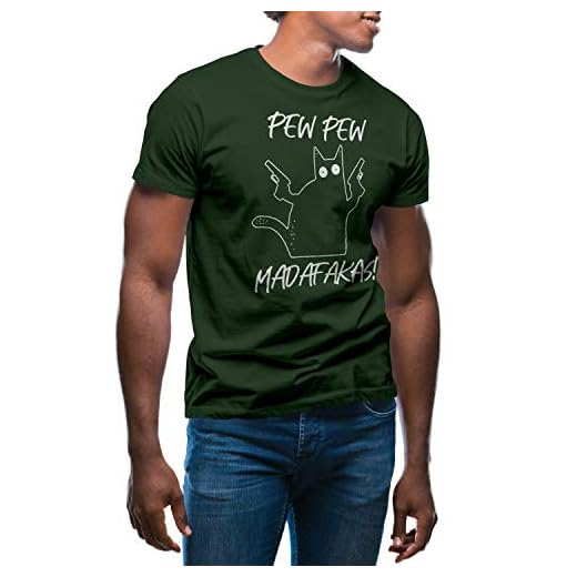 Pew Pew Madafakas Cat With 2 Guns Mäns Militär Grön T-shirt Size S
