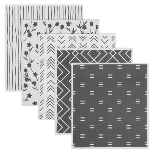 Paños de cocina suecos de 17 x 19,5 cm, lavables y absorbentes de celulosa de madera y algodón, paño de limpieza, paño de esponja para cocina, paños de cocina reutilizables (5 unidades)