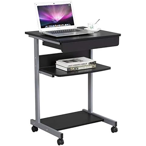 Yaheetech Schreibtisch Computertisch mit 4 Rollen 2 Davon Cover