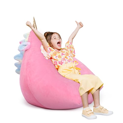 Puff infantil para crianças, saco de armazenamento de brinquedos de pelúcia para crianças, grandes e macios para meninos e meninas, bolsas organizadoras de unicórnio com zíper (apenas capa vazia)