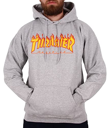 THRASHER Flame Logo T-Shirt pour Homme M Gris