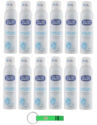 12 X Neutro Roberts Deodorante Spray Delicato – Deodorante Spray – Profumo di sapone 150 ml + portachiavi Beni Culinari