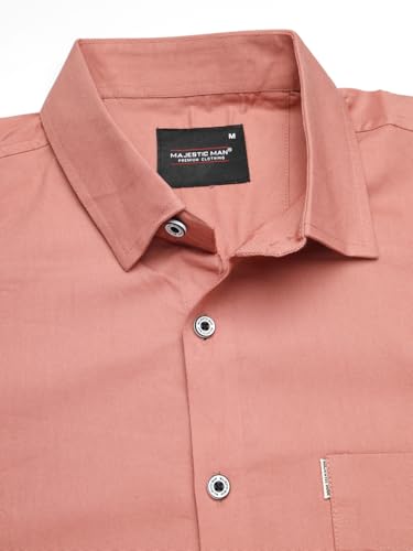 Image of Majestic Man Solid Cotton Casual Shirt - Slim Fit, Full Sleeves, Premium Button Closure