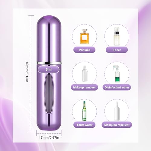 Image of Portable Mini Perfume Atomizer Bottle, 5ml /0.17oz Refillable Spray, Scent Pump Case, Travel Atomizer (Glossy Purple)