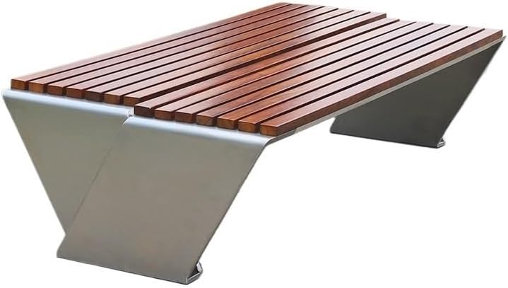 Outdoor Bench, Stainless Steel Park Chair Plastic Wood Leisure Backrest Seat Sun Protection Long Garden Benches for Outdoors