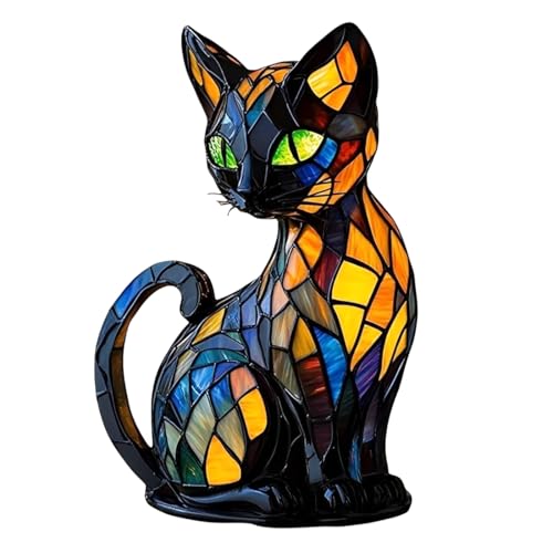 Tomedeks Katzenlampe Mosaik Nachtlicht für Kinderzimmer, Nachtlicht Katze, Tischlampe Kinderzimmer, Cute Lamp, USB-Betriebene Leuchtkatze mit Orangenlicht, Katzendeko Geschenk