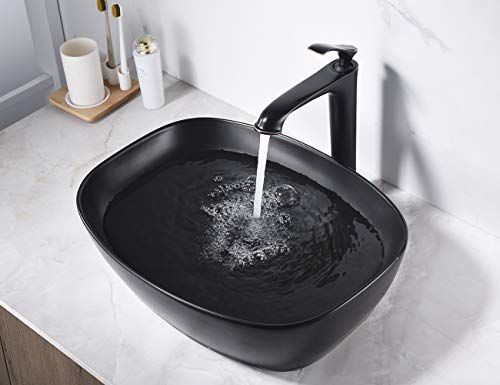 Miyili 20"X15" Matte Black Bathroom Vessel Sink Modern Above Counter Bathroom Sink Porcelain Ceramic Vanity Sink Art Basin, Vs5039B #TOP5