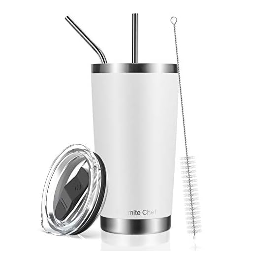 Umite Chef 20oz Tumbler Double Wall Stainless Steel Vacuum Insulated Travel Mug with Lid, Insulated Coffee Cup, 2 Straws, for Home, Outdoor, Office, School, Ice Drink, Hot Beverage (20 oz, White)