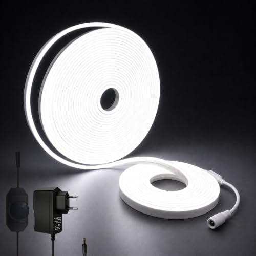 Image of Rope Lights for Outside, 49.2FT Dimmable LED Strip Lights Outdoor Waterproof IP65, 1800 LEDs 24V Low Voltage Cool White 6000K Neon Light Strip with Stepless Dimmer Power Supply Kits