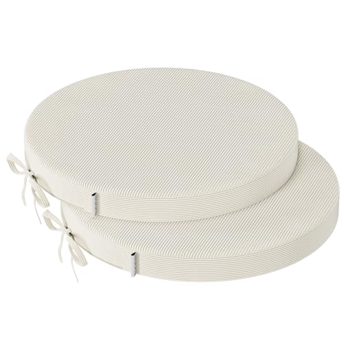 PRIMEPATIO Round Seat Cushions for Dining Chairs Set of 2, 5cm thick Bistro Chair Pads with Ties for Kitchen Garden Bar Hight Stool, Slip Resistant Indoor Outdoor Seat Cushion, 40x40cm, Beige