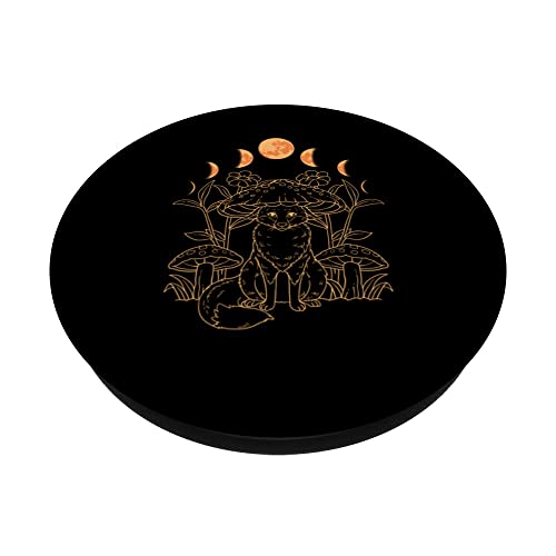 Cottagecore Aesthetic Cottagecore Fox PopSockets Swappable PopGrip, Black - Image 2