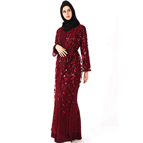 RISTHY Musulmán Abaya Dubai Turquia Musulmana Lentejuelas Vestidos de Encaje Largos Suelta...
