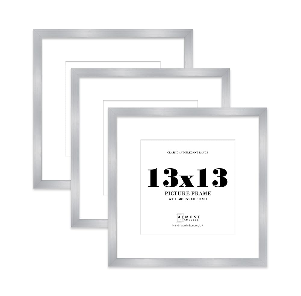13x13 Silver Picture Frame with Mount for 11x11 Photos, Prints - Modern Square Wall Frame, Set of 3