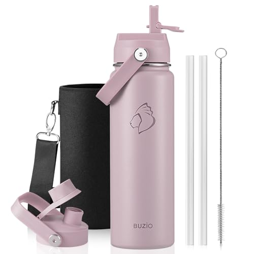 Image of BUZIO 24 oz Insulated Stainless Steel Water Bottle with Straw & Spout Lids