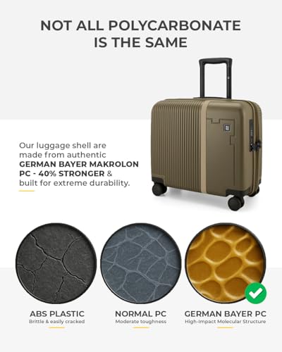 Image of EUME Overnighter 16 inch Luggage Trolley for Travel, Cabin Bag | Trolley Bag Small for Luggage | with Laptop Sleeve | 100% German Bayer Polycarbonate - Olive Green