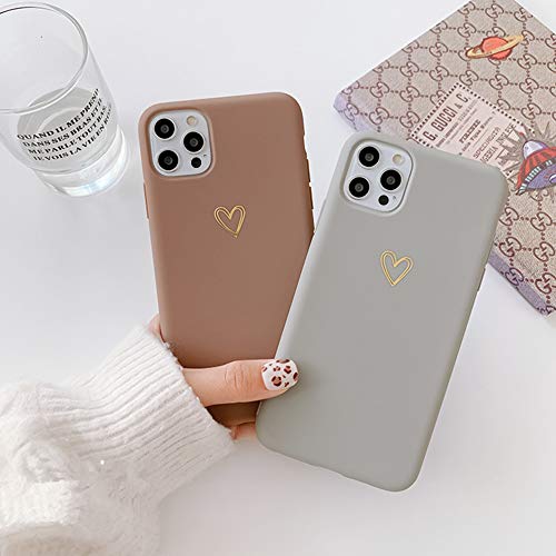 Ownest Compatible For Iphone 11 Case For Soft Silicone Gold Heart Pattern Slim Protective Shockproof Case For Women Girls For Iphone 11-Brown #TOP2