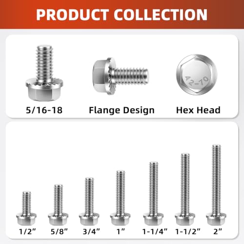 Image of Mellewell 5 /16-18 x 1-1 /4 inch Flanged Hex Head Bolts Flange Hexagon Screws, Stainless Steel A2, DIN 6921, 25 PCS