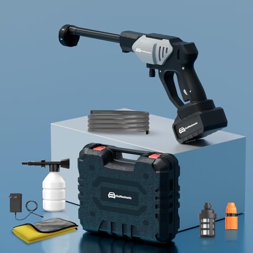 Image of GoMechanic Cordless Pressure Washer | 2X Power Wireless High Pressure Car Washer | 80 Bar Pressure, Rechargeable 48V Battery| Premium Build |6-in-1 Nozzle & 5M Hose Pipe |No Tap Needed| with Cloth