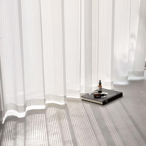 Cortinas transparentes para un salon luminoso y privado con elegantes rayas blancas de 96 pulgadas 5