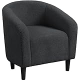 Yaheetech Accent Barrel Chair, Boucle Fabric Club Chair, Furry Sherpa Elegant Armchair with Cozy Soft Padded, Suitable for Living Room Bedroom Reception Room Office, Dark Gray