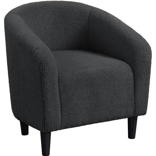 Image of Yaheetech Sherpa Accent Chairs, Compact Furry Barrel Chairs with a Curved Silhouette for Small Spaces, Living Room, Bedroom, Dark Gray