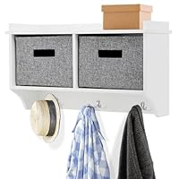 Taylor & Brown Wooden Wall Mounted Coat Rack Display Storage Unit Shelf Modern Hooks Stand Hat with Fabric Baskets