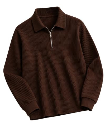 Image of AUSK Men's Cotton Blend Rib Knit Textured Full Sleeve Polo T-Shirt | Regular Fit Zip Polo Neck Smart Casual T Shirt for Men | Stylish Fashion & Casual Wear Tshirt for Men