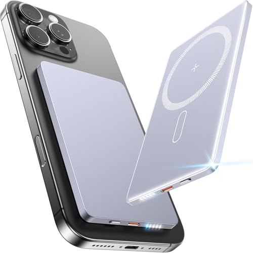 Image of 5000mAh for Magsafe Battery Pack 22.5W Wireless Power Bank Magnetic Grey | Mini Thin Slim, Fast Charging USB C in Out Powerbank, Magnetic Portable Charger for iPhone 17 16 15 14 13 Plus / Pro / Pro Max