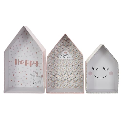 HOME DECO KIDS - RG9209 Boîtes gigognes en Papier - Rangement ludique et décoratif pour Chambre d'enfant - Set de 3 - Dimensions 32 x 20 x 12 cm - Rose,...