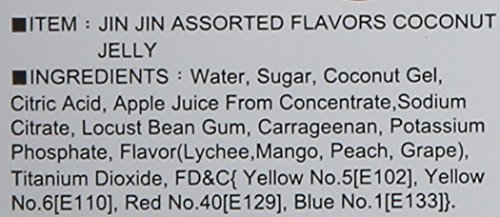 Jin Jin Assorted Fruit Coconut Candy Lychee Mango Peach and Grape Jelly Cups 52.9 Ounce Container