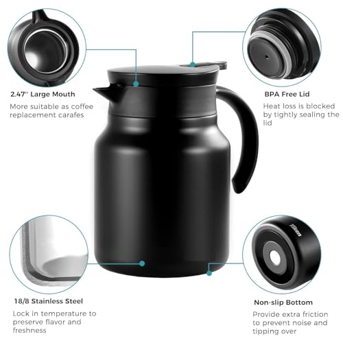Image of Thermal Tea & Coffee Kettle with Infuser | 1000ml Insulated Stainless Steel Carafe, Hot & Cold Beverage Server, Dustproof Vacuum Flask Jug | for Home, Office, Party & Travel