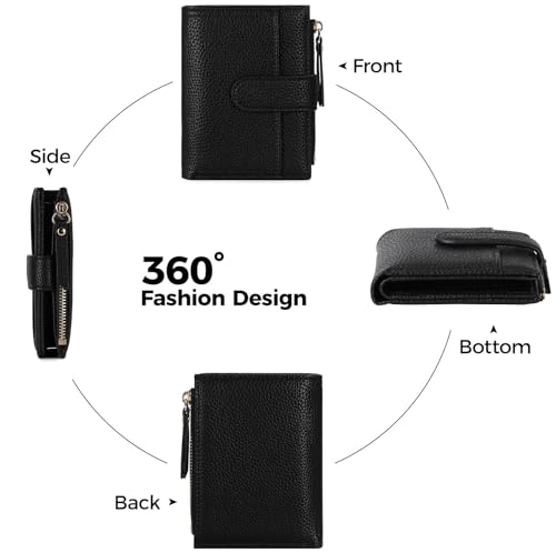 Geldbörse Damen Leder Portemonnaie Damen klein mit kartenfächern Geldbeutel klein Brieftasche Mädchen mit Reißverschlusstasche und Banknotenfach, Schwarz – Bild 4