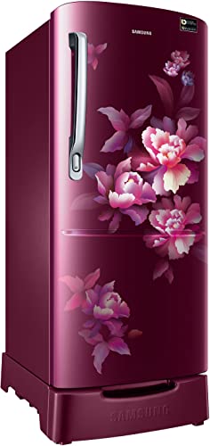 Image of Samsung 183 L, 4 Star, Digital Inverter, Direct-Cool Single Door Refrigerator (RR20C2824HN /NL, Himalaya poppy Red, Base Stand Drawer)