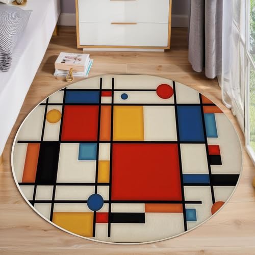 Tapis rond géométrique multicolore 120cm imprimé pour salon - 3