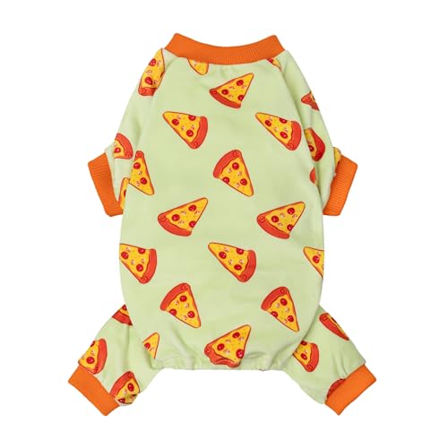 Image of Fitwarm Pizza Dog Fleece Pajamas, Funny Cozy Clothes for Small Dogs Boy Girl, Soft Pet Onesie, Light Green, Orange, XL