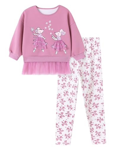 Youlebao Girls' Sweatshirt and Leggings Set - Soft Fleece 2-Piece Outfit for Toddler Kids Ages 2-7