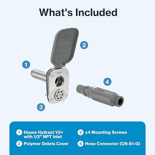 Image of Aquor House Hydrant V2+ Frost Free Outdoor Faucet, Anti Siphon Valve with Quick Connect, Frost Proof Flush Wall Hose Bib, 2 inch Stem, 4-1 /2 inch Install Depth, Slate Gray