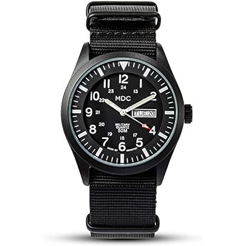 Infantry Men's Wrist Watch Field Military Watches for Men Analog Black Tactical Outdoor Sport Work Wristwatch Waterproof Date Day 12/24 Hour with Army Nylon Band Cover